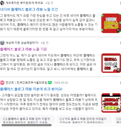 블로그 플레이스 리뷰 검색결과