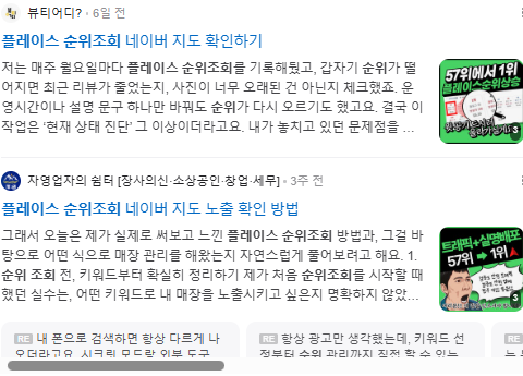 플레이스 순위조회 검색결과